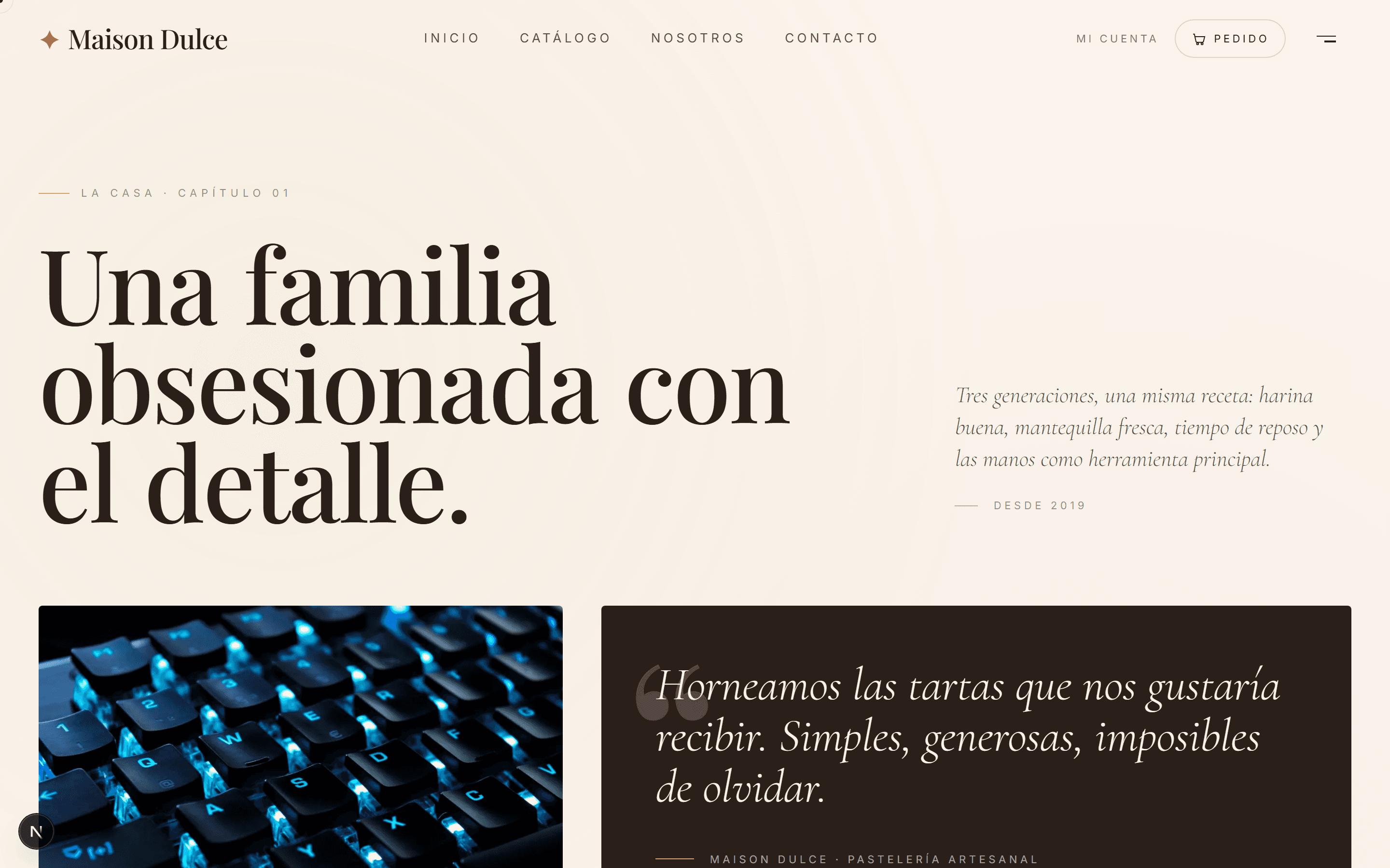 Página "Nosotros" para contar la historia del obrador.
