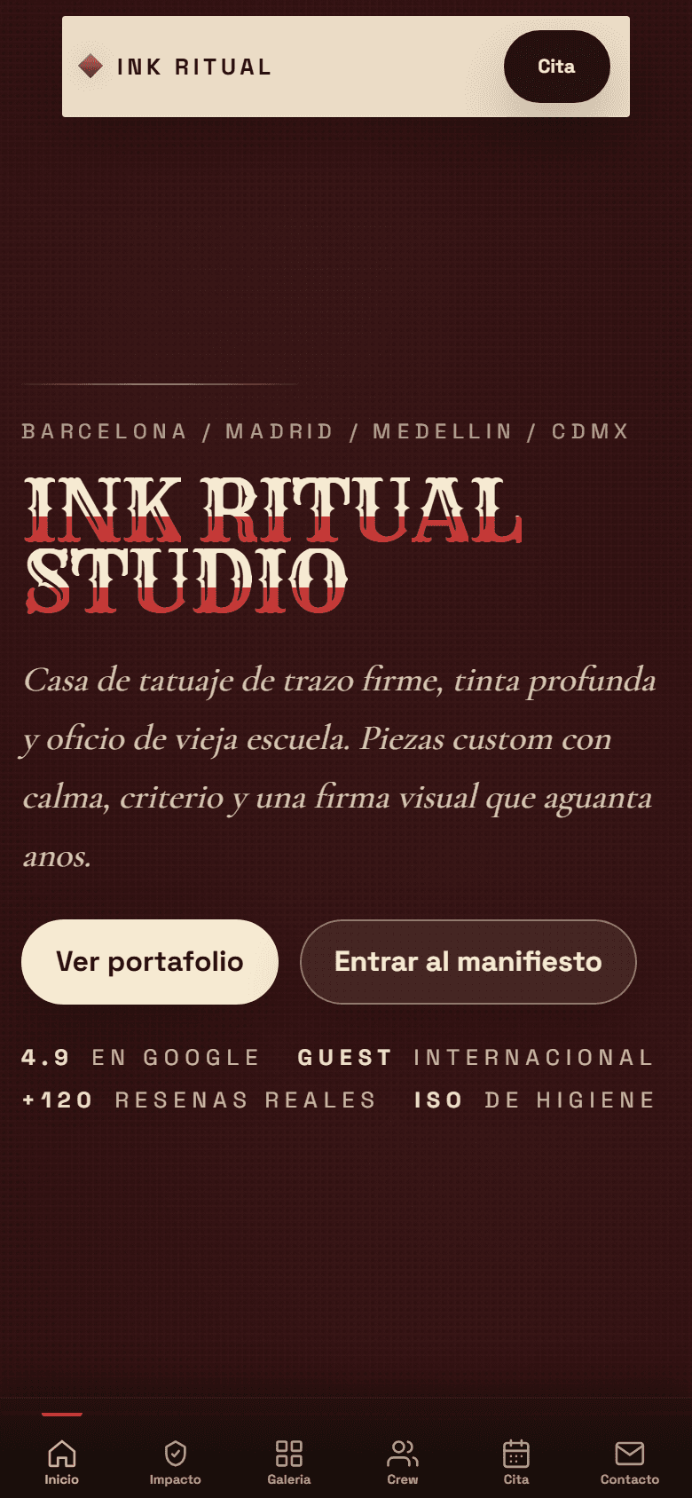 Mobile: dock inferior con todas las secciones.