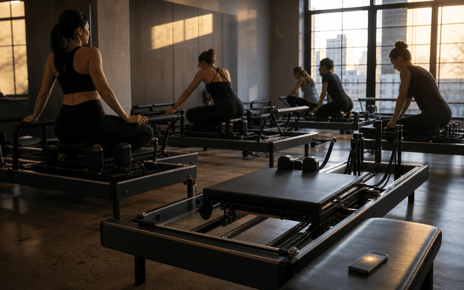 Máquina Reformer vacía en una clase de Pilates como consecuencia de una cancelación