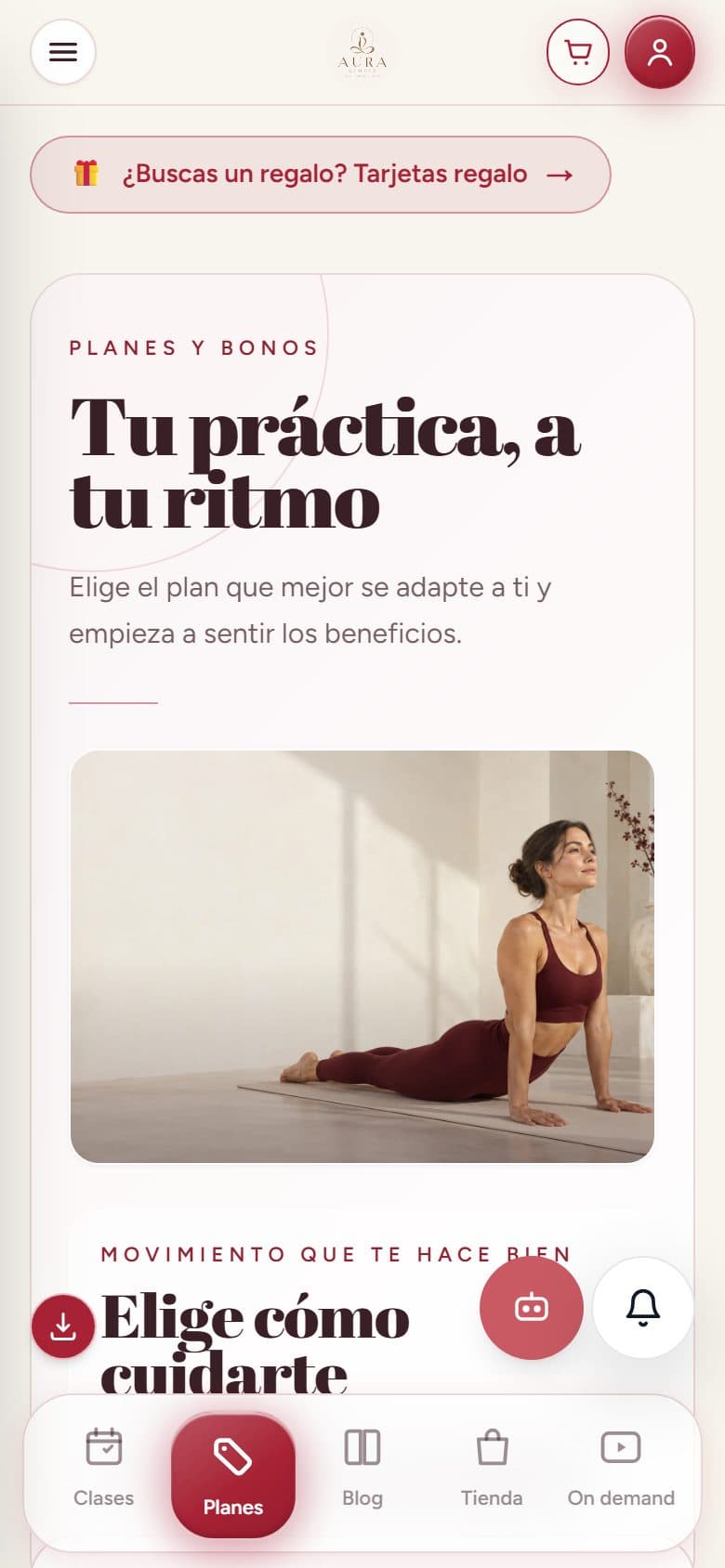 Paquetes de clases de Pilates con vigencia en el celular de una alumna