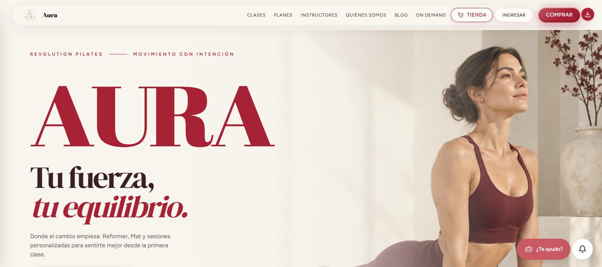 Web pública de un estudio de Pilates con su marca