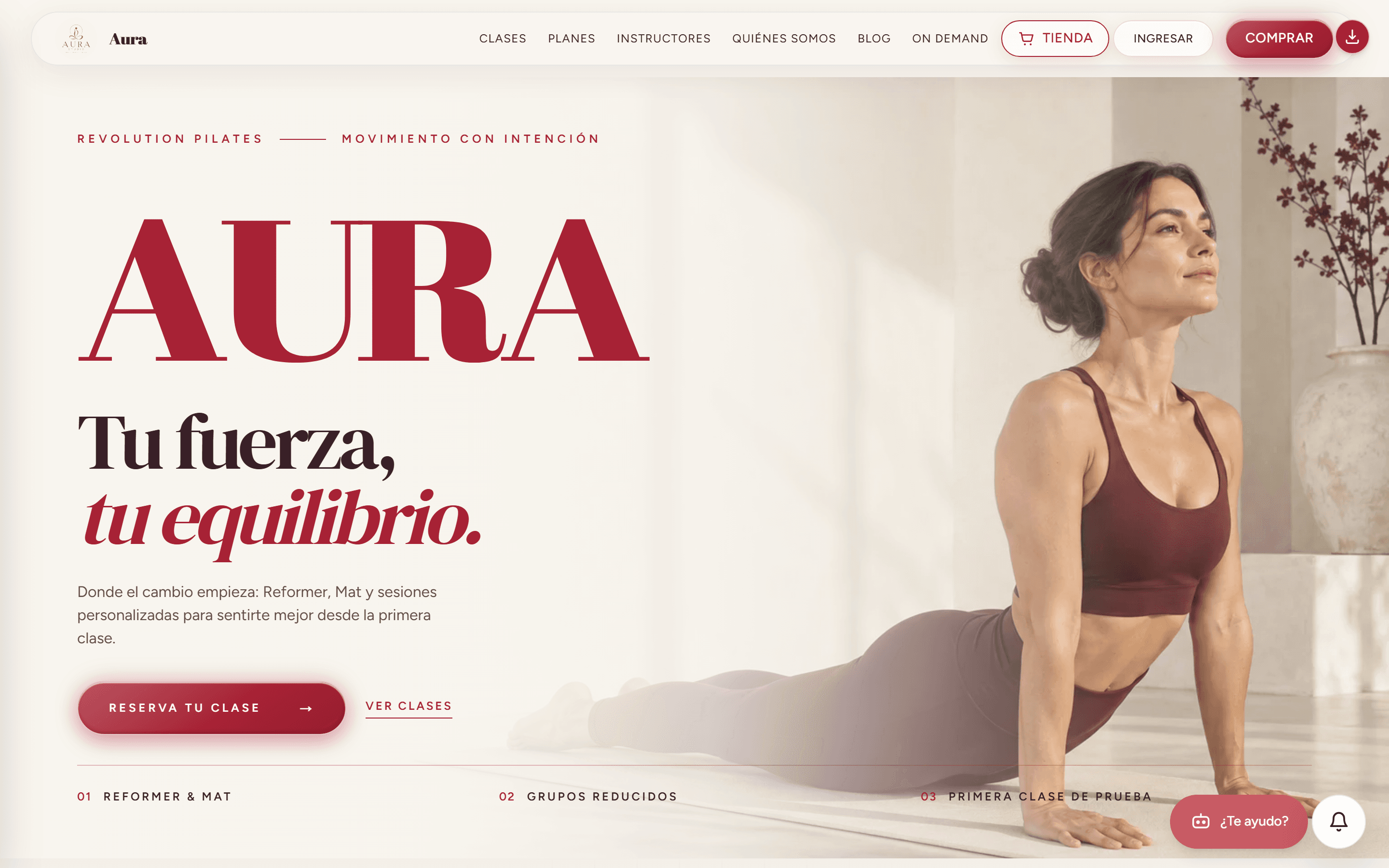Web de un estudio de Pilates con reserva de clases online